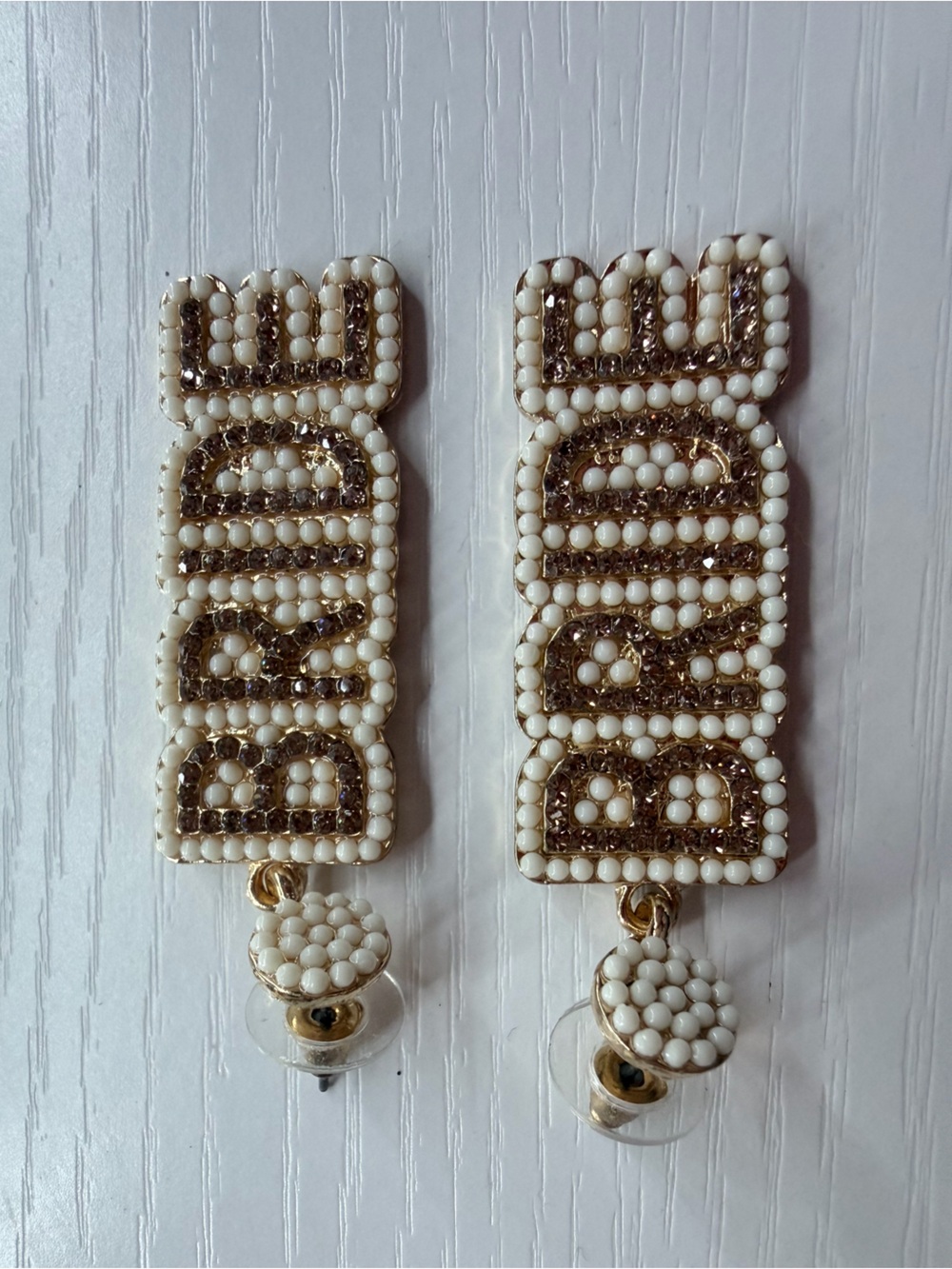 BRIDE Gold and White Beaded Statement Drop Earrings